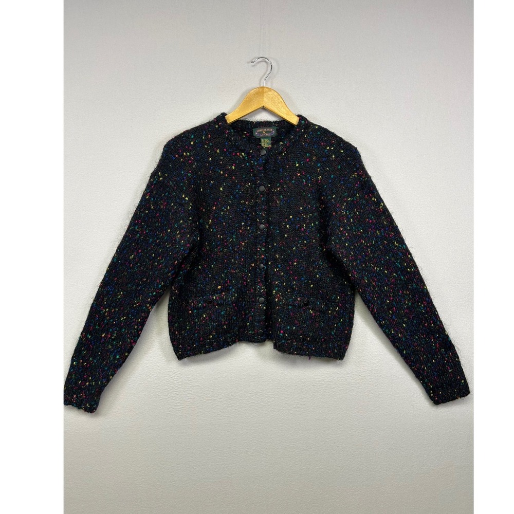 Vintage 90s Charter Club Womens Med Black Multi Mohair Confetti Cardigan Sweater